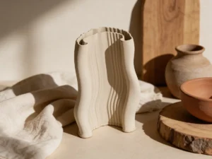 Textured Ceramic Vase – Sand Beige | Mia 30cm