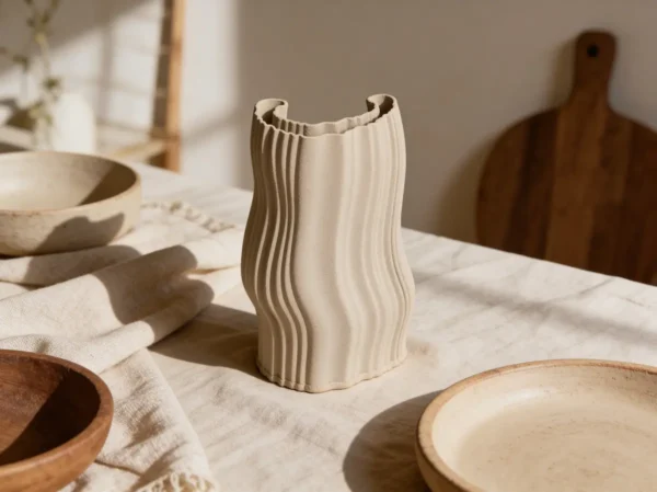 Textured Ceramic Vase – Sand Beige | Mia 30cm