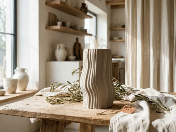 Textured Ceramic Vase – Sand Beige | Mia 30cm