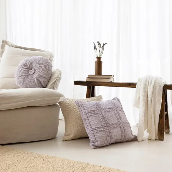 Textured Check Cushion – Soft Ivory