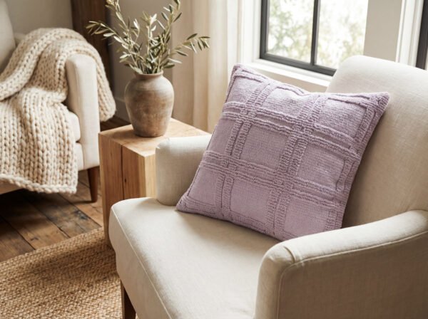 Textured Check Cushion – Soft Ivory