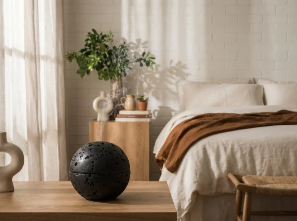 Travertine Incense Burner – Black Sphere